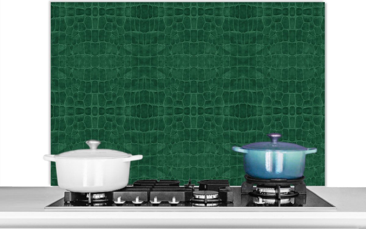 Keuken spatwand - Spatscherm - Leer - Groen - Dierenhuid - Structuur - 100x65 cm - Achterwand