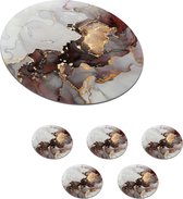 Onderzetters voor glazen - Rond - Rood - Marmer - Goud - 10x10 cm - Glasonderzetters - 6 stuks
