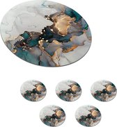 Onderzetters voor glazen - Rond - Blauw - Marmer - Goud - 10x10 cm - Glasonderzetters - 6 stuks