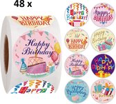 Sluitsticker - Sluitzegel - Happy Birthday| Verjaardag | Feestelijk - Envelop | Multi kleuren | Gefeliciteerd - stickers| Envelop stickers | Cadeau - Gift - Cadeauzakje - Traktatie | Creativiteit | 48 stuks - 2,5 cm