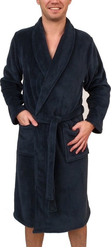 Outfitter - Heren badjas fleece - Donkerblauw - Maat S