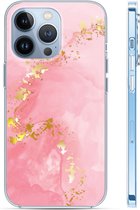 Hoozey - Hoesje geschikt voor Apple iPhone 15 - Watercolor print - Roze / Goud
