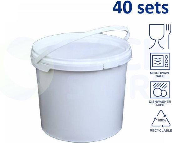40 x Seau rond de 5,5 litres avec couvercle (Transparent) - Convient  pour