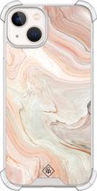 Casimoda® hoesje - Geschikt voor iPhone 13 - Marmer Waves - Shockproof case - Extra sterk - Siliconen/TPU - Bruin/beige, Transparant