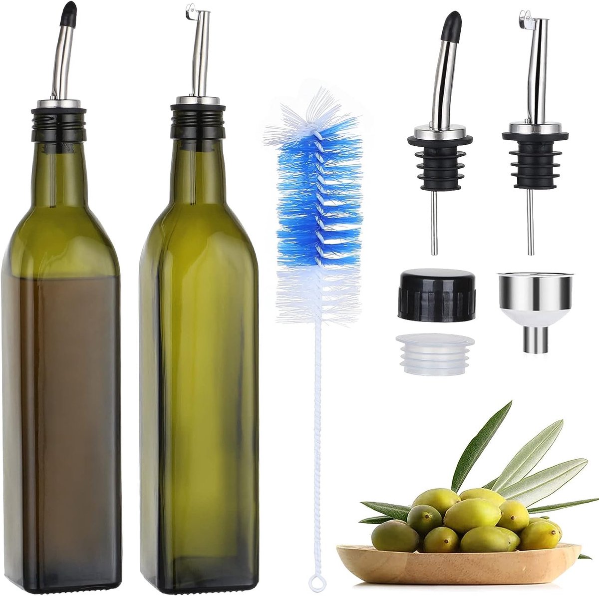 Distributeur d'huile d'olive en verre avec bec verseur, bouteille de  vinaigre, bouteille de vinaigre, bouteilles de cuisine, ensemble de  distribution de 500 ml, 2 pièces : : Cuisine et Maison
