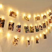 Guirlande photo avec éclairage - cordon lumineux avec clips - LED - blanc chaud - 6 mètres - 40 lumières LED - 40 clips - guirlandes de fête - décoration de chambre - mariage - éclairage de Noël - lumières LED - batterie - ambiance