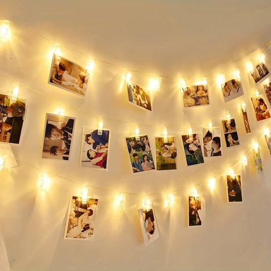 Guirlande photo avec éclairage - cordon lumineux avec clips - LED - blanc  chaud - 6... | bol