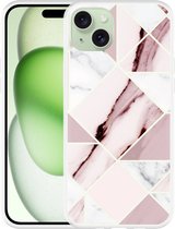 Cazy Hoesje geschikt voor iPhone 15 Plus Roze Marmer