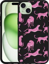 Cazy Hoesje Zwart geschikt voor iPhone 15 Plus Roze Cheeta's