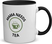 Akyol - mama needs tea koffiemok - theemok - zwart - Moeder - mama die thee nodig heeft - moeder cadeautjes - moederdag - verjaardagscadeau - verjaardag - cadeau - geschenk - kado - gift - moeder artikelen - 350 ML inhoud