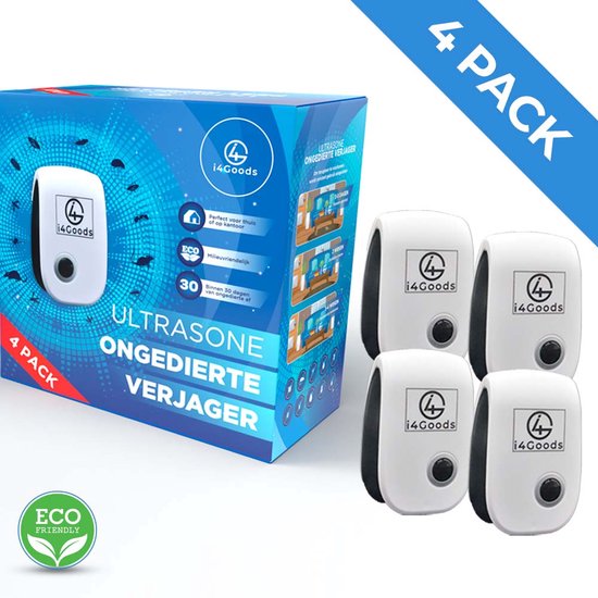 4-Pack i4Goods Ultrasone Ongedierte Verjager - Pest Reject - Muizenverjager - Vliegenverjager - Muggenstekker - Duurzaam & Veilig