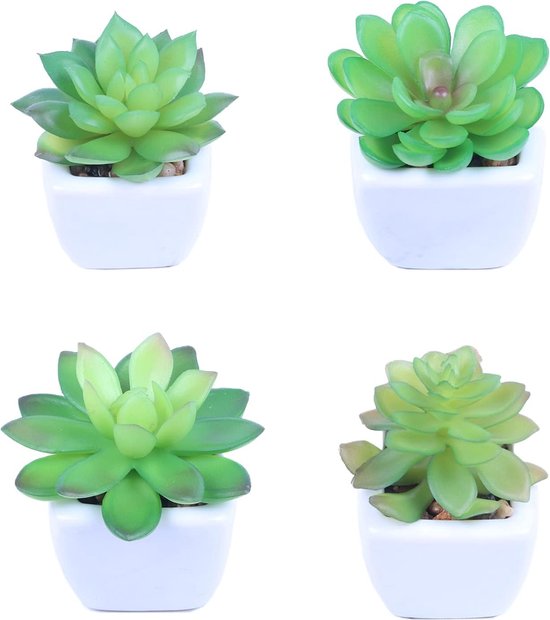 4 stuks kunstvetplanten, kleine kunstplanten, klein, zoals echt, met