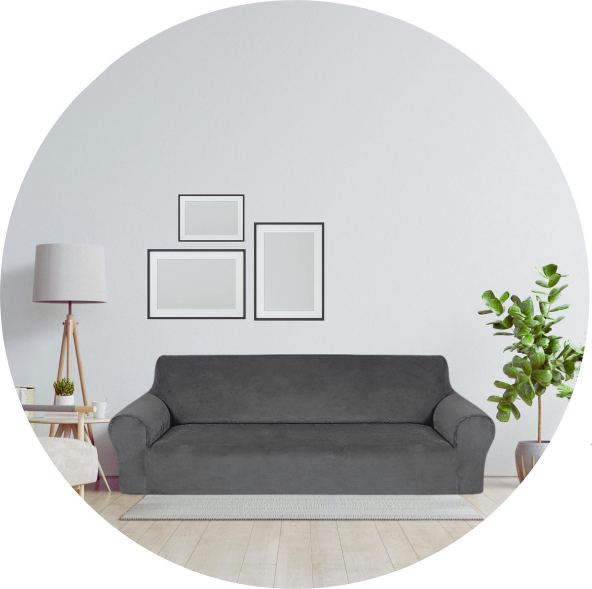 Hilvard - Bankhoes 4 zitsbanken - (230 - 275 cm) - Grijs - Velvet - Stretch - Bankbescherm