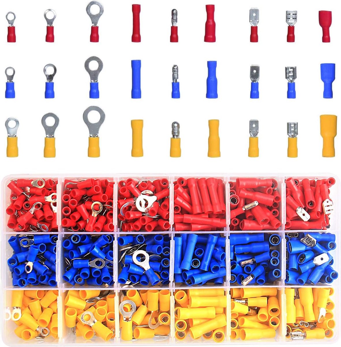 300 Stuks Krimpconnector Set – 18 Soorten – 2,8/4,8/6,3 Mm – Mannelijk & Vrouwelijk – Plat, Ring, Vork En Lasconnectoren – Met Kleurcodering