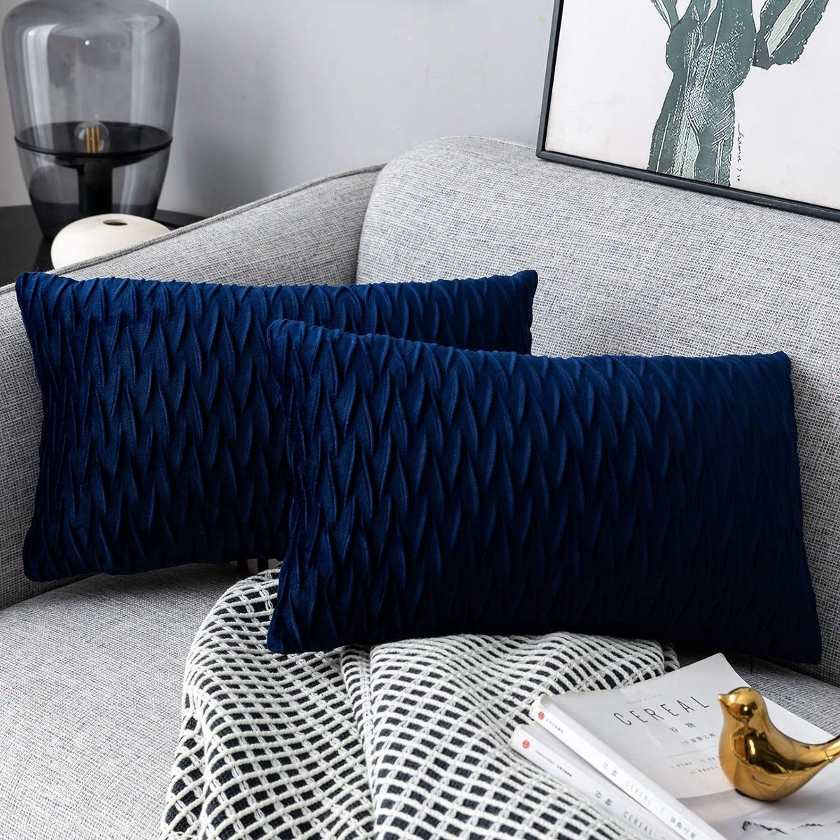 Thuys Kussenslopen set fluweel zacht solide decoratieve kussens voor sofa slaapkamer 30 cm x 50 cm 2-pack voor bank, bed, bank, stoel, slaapkamer en woonkamer, marineblauw Donkerblauw