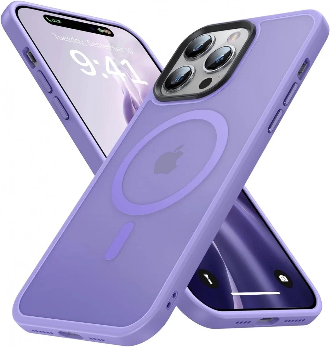 Hoesje Geschikt voor Apple iPhone 14 Pro - Compatibel met MagSafe - Matte Beschermhoes - Back Cover met Magneet - Geschikt voor Draadloos Opladen met Magnetische Ring - Paars
