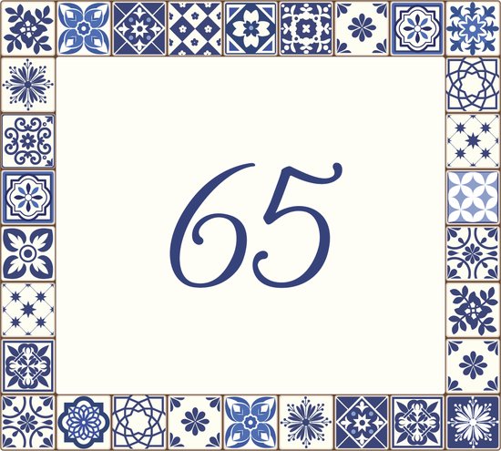 Huisnummerbord nummer 65 | Huisnummer 65 |Geblokt delfts blauw ...