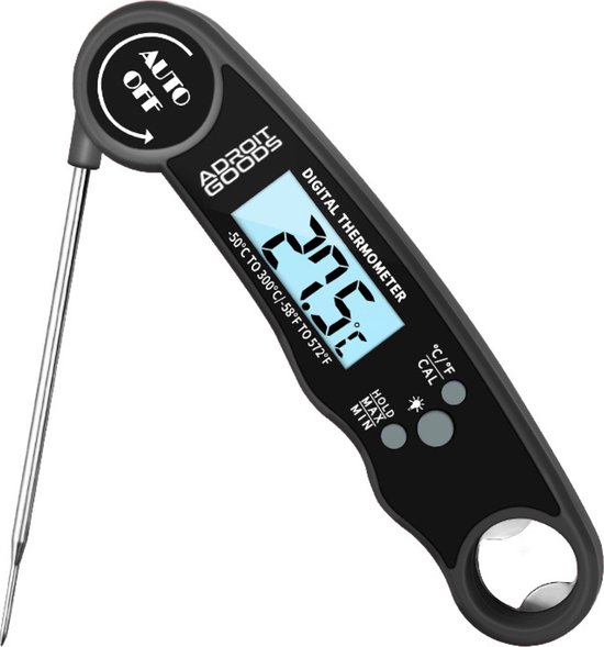 AdroitGoods Kookthermometer Digitaal - Vleesthermometer - Zwart - Waterdicht- Bbq