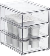 Boîte de rangement avec 3 tiroirs - Boîte empilable en plastique pour cuisine et koelkast - Organisateur de cuisine pour snacks, pâtes, légumes etc. - Transparent