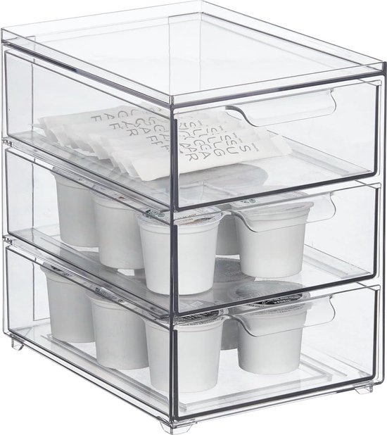 Boîte de Rangement Empilable en Plastique Transparent pour Tasse à