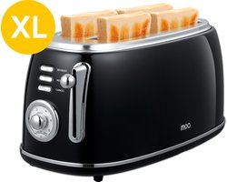 MOA Retro Broodroaster - Toaster voor 4 Sneden - Extra Brede Sleuven - 6 Warmteniveaus - BPA Vrij - 1500W - Zwart