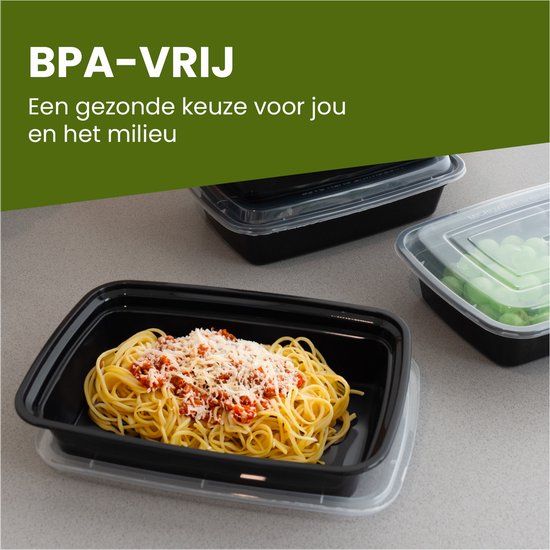 Nimma Meal Prep Containers - 30 pièces - Boîtes de conservation 1 compartiment - Conteneurs en plastique avec couvercle - 1L - Zwart