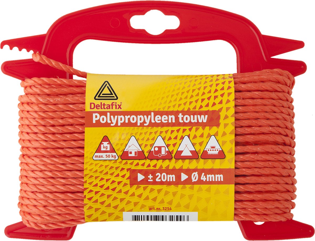 Deltafix. Nylon touw oranje. 10 meter lang. 8 mm dik. Polypropyleen.