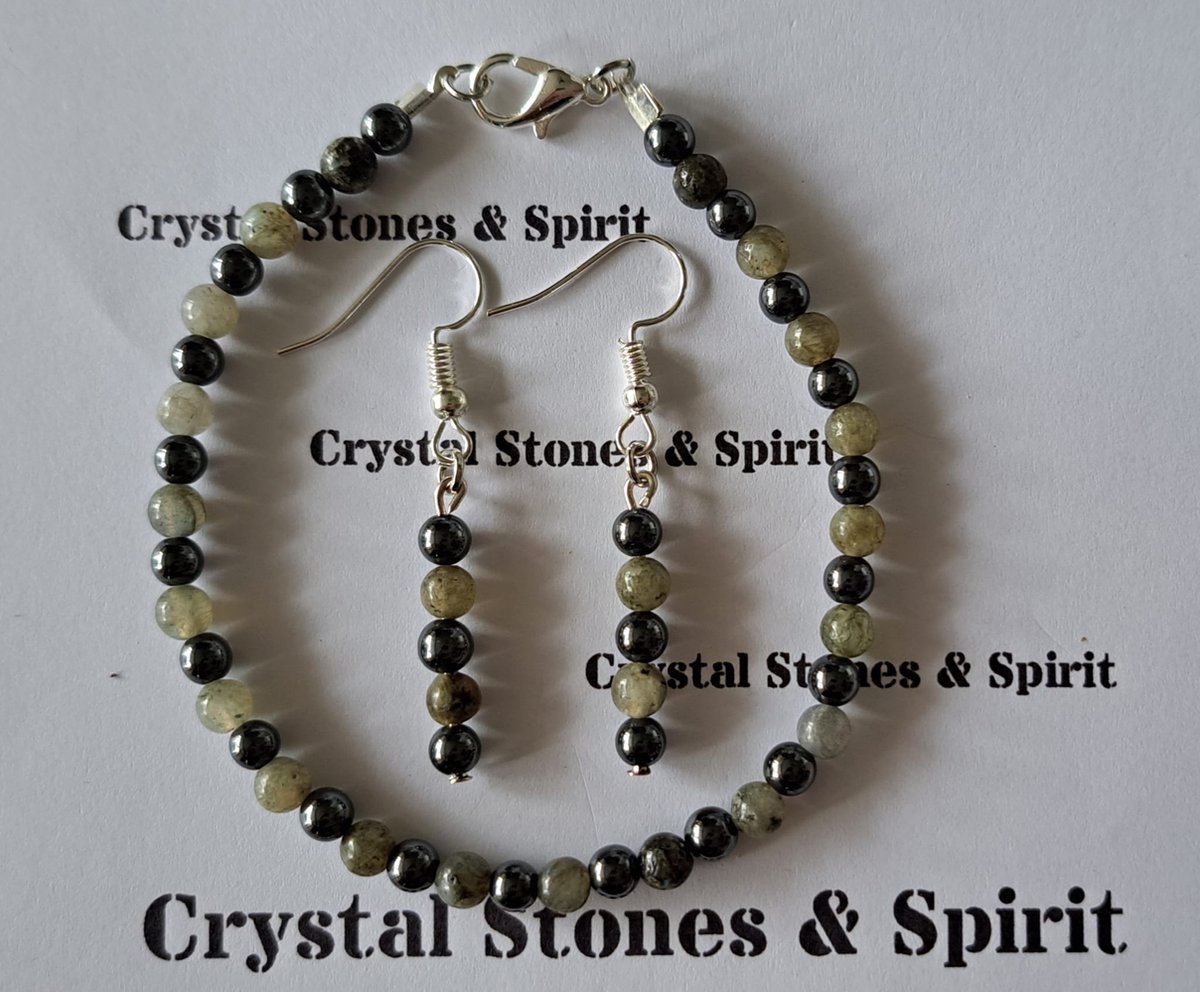 Set Labradoriet / Hematiet, Armband en oorbellen hang