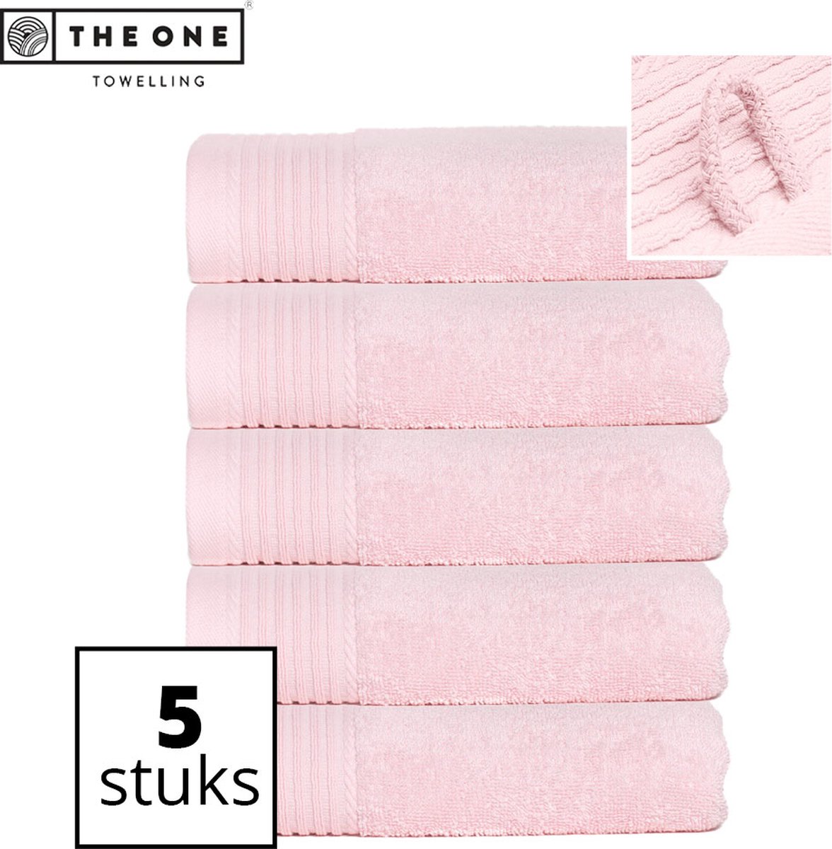The One Towelling Classic Handdoeken - Voordeelverpakking - Hoge vochtopname - 100% Gekamd katoen - 50 x 100 cm - Lichtroze - 5 Stuks