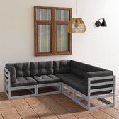 The Living Store Loungeset - Grenenhout - Grijs - 70x70x67 cm - Inclusief kussens