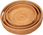 Round Rattan Tray, Woven Tray with Cut-Out Handles, Fruit/Bread, Serving Basket, 30cm (25cm + 30cm + 35cm)