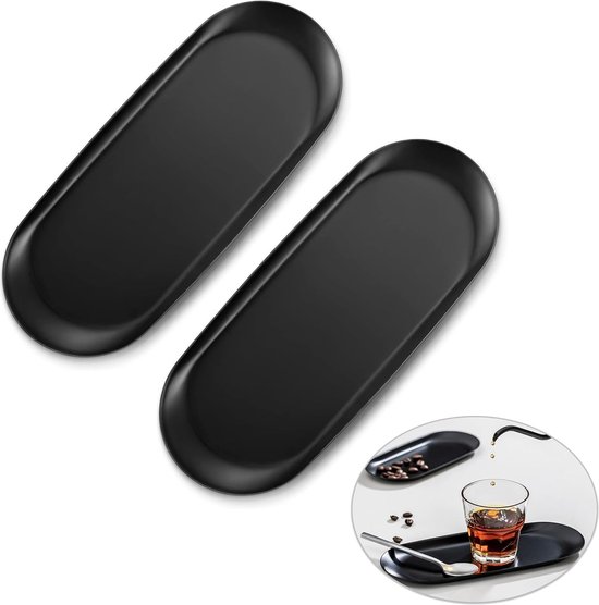 Tray Small 2 Pieces, Decoration Tray 23 x 9.5cm Oval Black Tray Decorative Tray for Jewelry Stand, Cosmetics Tablets for Jewelry, Keys, Candles