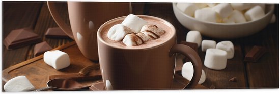 Vlag - Chocomel - Mokken - Marshmallows - lepel - Chocolade - 90x30 cm Foto op Polyester Vlag