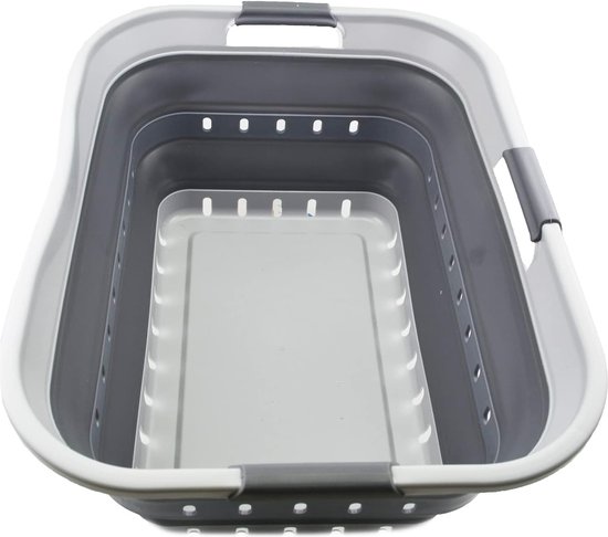 SAMMART Opvouwbare plastic wasmand van 42 liter - opvouwbare pop-up opbergcontainer/organizer - draagbare wasbak - ruimtebesparende mand/mand [BPA-vrij] (grijs/staalgrijs