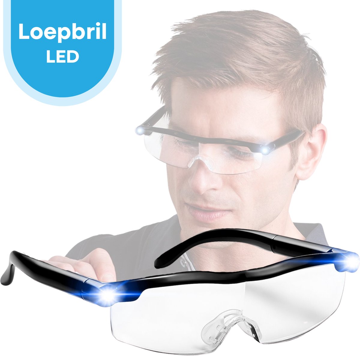 FOXLY® Vergrootglas Bril met Ledverlichting - Loepbril - Vergrootbril - Zwart - FOXLY