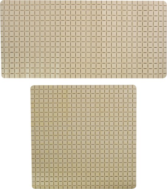 MSV Douche/bad anti-slip matten set badkamer - rubber - 2x stuks - beige - 2 formaten