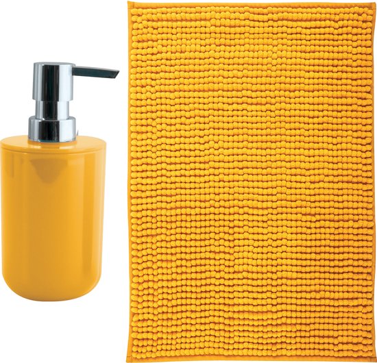 MSV badkamer droogloop mat - Milano - 40 x 60 cm - met bijpassende kleur zeeppompje - saffraan geel