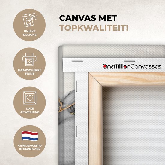 Toile Peinture Marbre - Goud - Grijs - 140x90 cm - Décoration murale