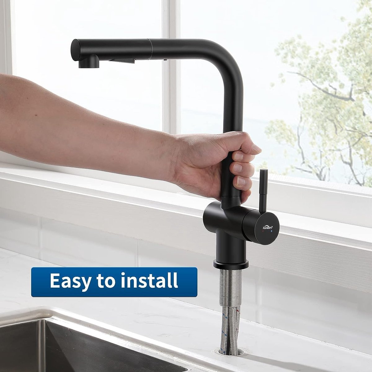 Sofetiy Uittrekbare Keukenkraan Zwart - Mengkraan Met Douchekop | 304 RVS | 360° Draaibaar | 2 Straalsoorten