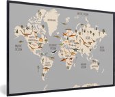 Fotolijst incl. Poster - Wereldkaart - Kinderkamer - Dinosauriërs - Jongens - Meisjes - Kinderen - 120x80 cm - Posterlijst