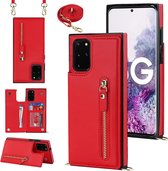 Casemania Coque pour Samsung Galaxy S20 FE Rouge - Coque Arrière Luxe avec Cordon - Etui Portefeuille - Porte Carte