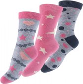 Meisjessokken - pink star - 3-pack - maat 31/34 roze en grijs 80% katoen | 15% polyamide | 5% elasthaan