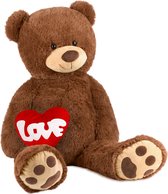 BRUBAKER - XXL Teddybeer 100 cm Bruin met een Love Hartje Knuffel Pluche Knuffeldier - Moederdag cadeautje