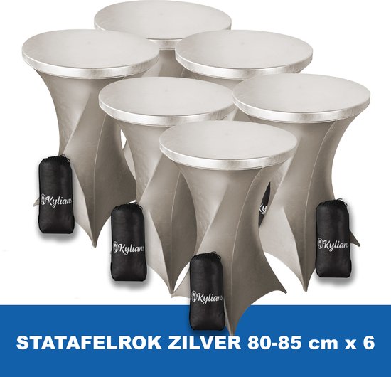 Statafelrok Zilver x 6 – ∅ 80-85 x 110 cm - Statafelhoes met Draagtas - Luxe Extra Dikke Stretch Sta Tafelrok voor Statafel – Kras- en Kreukvrije Hoes