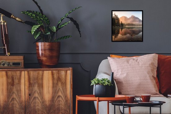 Fotolijst incl. Poster - Landschap - Mist - Water - Bomen - 40x40 cm - Posterlijst