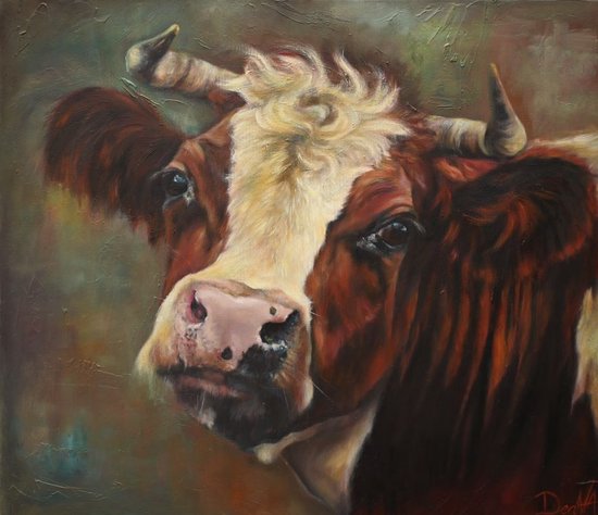 Peinture sur verre Vache Bertha - Impression d'art sur verre acrylique - largeur 70 cm. x hauteur 60 cm. - Art sur verre - myDeaNA
