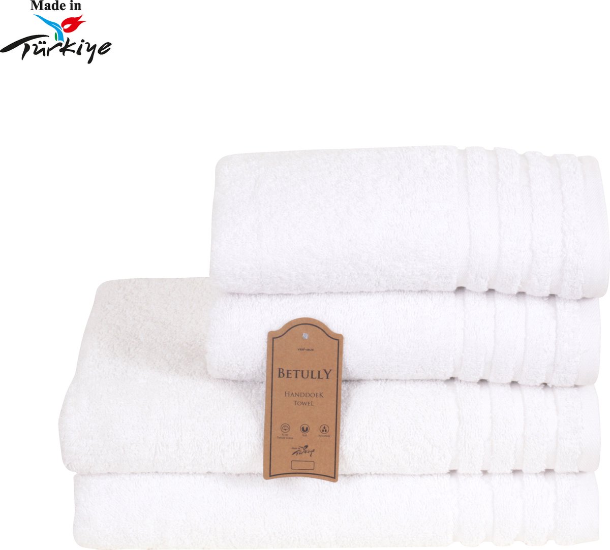 Veehaus Betully - Handdoeken Set - 50x100 - 70x140cm - set van 4 - Hotelkwaliteit – Zware kwaliteit 500 g/m2 Wit