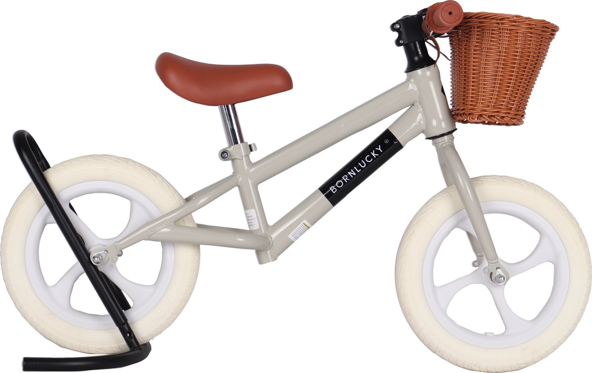 Born Lucky® Loopfiets Met Fietsmand– Vanaf 2 jaar – 12 inch massieve banden - Verstelbaar Zadel & Stuur – Olijf Groen — afbeelding 6