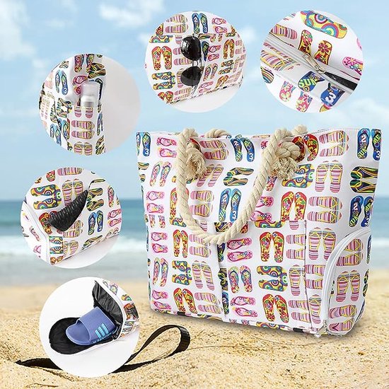 Sac de plage XXL, 30 litres, grand cabas zippé avec compartiment  chaussures, sac de... | bol.com