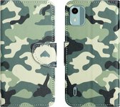 Coverup Book Case - Geschikt voor Nokia C12 Hoesje - Camouflage